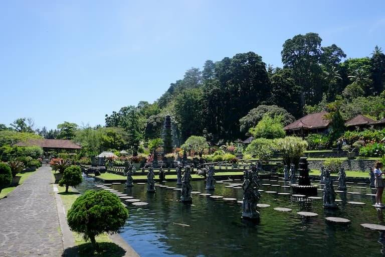 Pools and gardens of the Tirta Gangga water palace in Karangasem, Bali